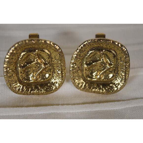 Vintage Modern "Brutalist" Cufflinks Mid Century Modern Gold-Tone 1.25" Square - Picture 9 of 10